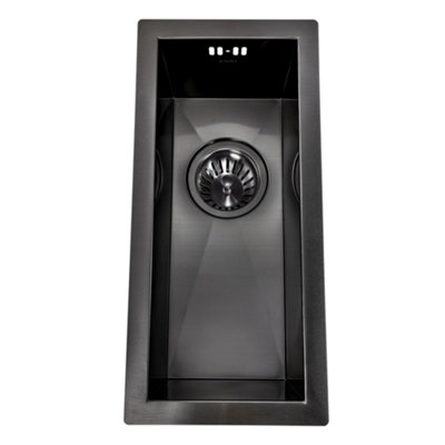 ENKI, Zero, KS034, Black Stainless Steel Kitchen Sink 0.5, Undermount or Topmount Fitting into Sink Unit, Small Sink Bowl