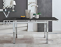 Enna 4 6 Seater Black Glass and Chrome Metal Extending Dining Table for Family Dinners and Guests with Elegant Minimalist Design