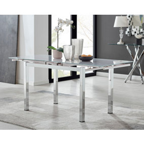 Enna 4 6 Seater White Glass and Chrome Metal Extending Dining Table for Family Dinners and Guests with Elegant Minimalist Design