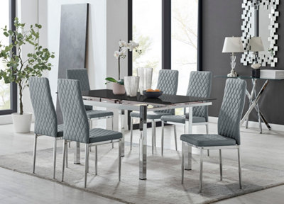 Enna Black Glass Extending Dining Table and 6 Grey Milan Chairs | DIY ...