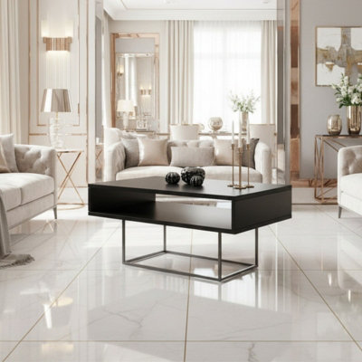 ENNA Modern Coffee Table Compact Dark Concrete Living Room Table with ...