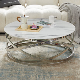 Enrico Coffee Table Clear Glass Coffee Table for Living Room Centre Table Tea Table for Living Room Furniture Diva Marble Effect
