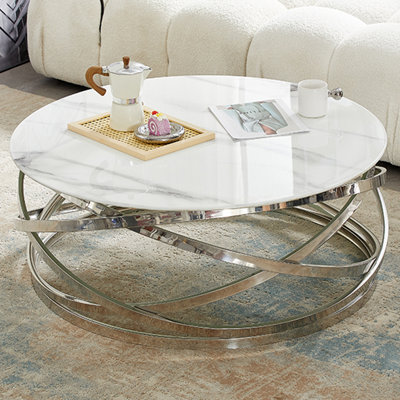 Enrico Coffee Table Clear Glass Coffee Table for Living Room Centre Table Tea Table for Living Room Furniture Diva Marble Effect
