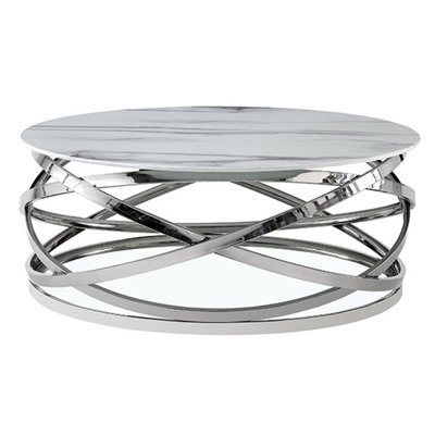 Enrico Coffee Table Clear Glass Coffee Table for Living Room Centre Table Tea Table for Living Room Furniture Diva Marble Effect