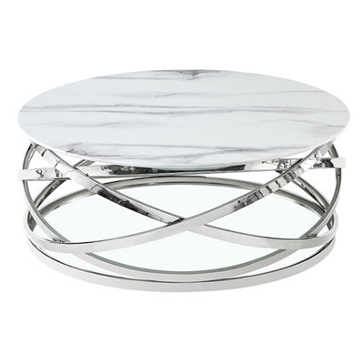 Enrico Coffee Table Clear Glass Coffee Table for Living Room Centre Table Tea Table for Living Room Furniture Diva Marble Effect