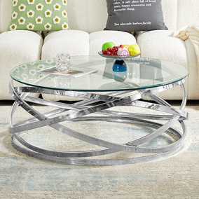 Enrico Coffee Table Clear Glass Top Coffee Table for Living Room Centre Table Tea Table for Living Room Furniture Silver Base