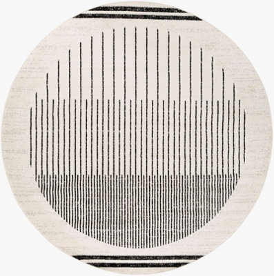 ENSO Round Scandi Geometric White/Black Rug 200 x 200 cm