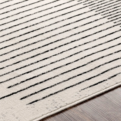 ENSO Round Scandi Geometric White/Black Rug 200 x 200 cm