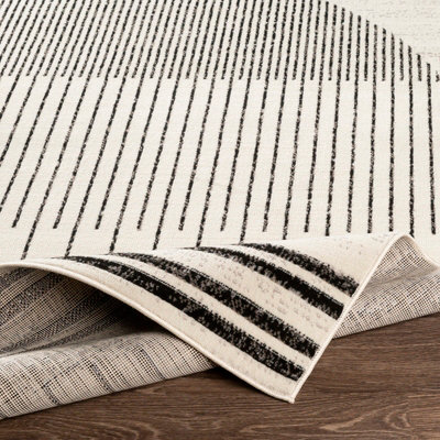 ENSO Round Scandi Geometric White/Black Rug 200 x 200 cm