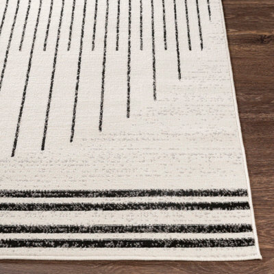 ENSO Round Scandi Geometric White/Black Rug 200 x 200 cm