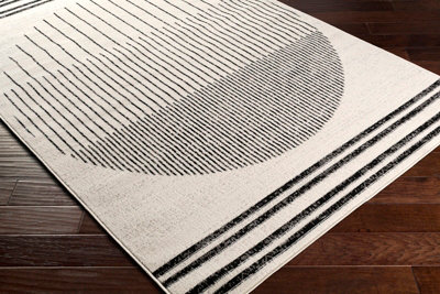 ENSO Round Scandi Geometric White/Black Rug 200 x 200 cm