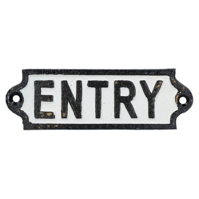 Entry Cast Iron Sign Plaque Door Wall Fence Post Cafe Shop Pub Hotel ...