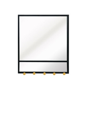 Entryway Mirror with Five Hooks,Black Metal Mirror( 52(W)x60(H)x7(D) cm)