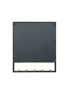 Entryway Mirror with Five Hooks,Black Metal Mirror( 52(W)x60(H)x7(D) cm)