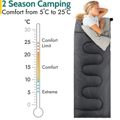 Envelope Sleeping Bag 2 Season Single Adult Outdoor Camping 200gsm Charcoal Trail