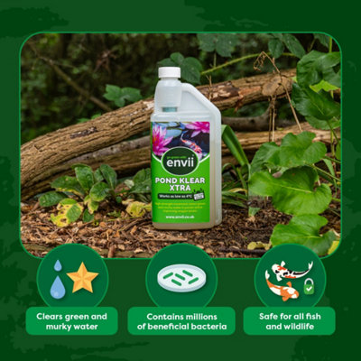 envii Pond Klear Xtra - Strong Pond Clear Water Treatment, Naturally Clears Green Pond Water - Treats Up To 100,000 litres