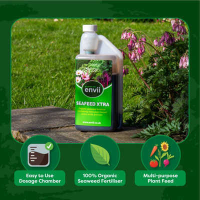 envii SeaFeed Xtra - Organic Liquid Seaweed Fertiliser - Multipurpose Outdoor & Indoor House Plant Food - 1 Litre Makes 500L
