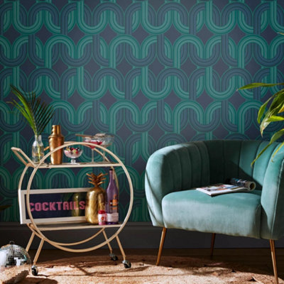 Envy In the Loop Electric Blue Geometric Wallpaper