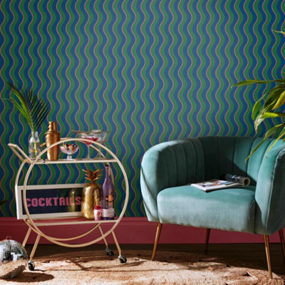 Envy Making Waves Neon Nights Blue Stripe Wallpaper