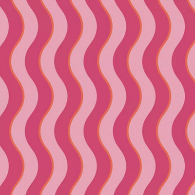 Envy Making Waves Raspberry & Tangerine Pink Stripe Wallpaper