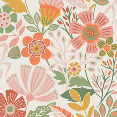 Envy Oopsy Daisy Tropical Orange/White Floral Wallpaper