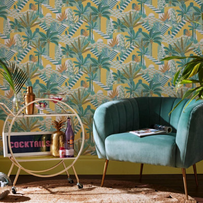 Envy Vacay Citron Yellow Floral Wallpaper