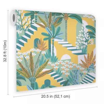 Envy Vacay Citron Yellow Floral Wallpaper