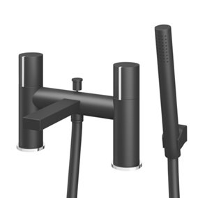 Enzo Black & Chrome Round Deck Mounted Bath Shower Mixer Tap with Handset