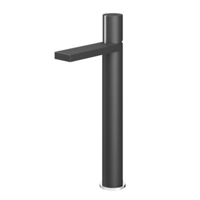 Enzo Black & Chrome Round Deck-mounted Tall Basin Mono Mixer Tap