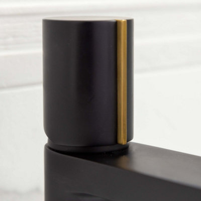 Enzo Black & Gold Round Deck-mounted Basin Mono Mixer Tap - 5