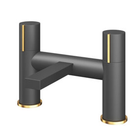 Enzo Black & Gold Round Deck-mounted Bath Filler Tap