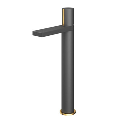 Enzo Black & Gold Round Deck-mounted Tall Basin Mono Mixer Tap