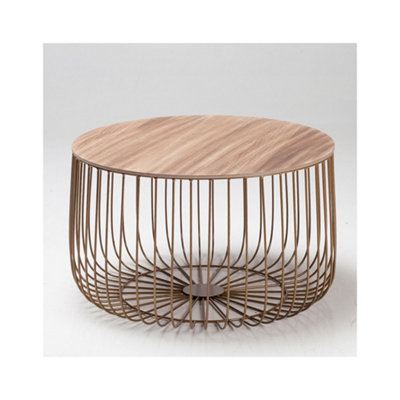 Enzo Large Cage Table - Oak Top with Chic Gold Frame & Hidden Storage