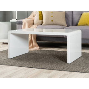 Enzo White High Gloss Rectangular Coffee Table with Sleek Simple Minimalist Design and Curved Edges for Living Rooms
