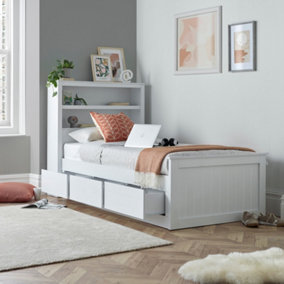 Enzo White Wooden 3 Drawer Bookcase Bed And Memory Foam Mattress