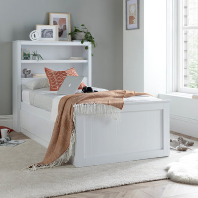 Enzo White Wooden 3 Drawer Bookcase Bed Single