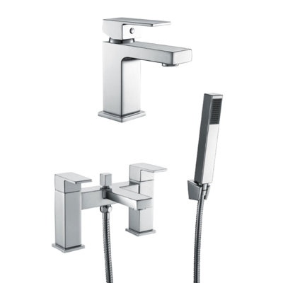 Eoro Square Basin Mono and Bath Shower Mixer Taps Chrome