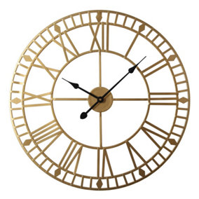 EOS - Skeleton Wall Clock with Roman Numerals - 60x60cm - (Gold)