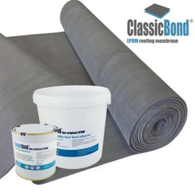 EPDM Rubber Roofing Kit for Flat Roofs - 1.2mm BBA Certified ClassicBond Rubber Roofing Membrane and Adhesives - 10.5m x 4m