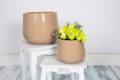 Epoxi Cylinder Beige Semi Gloss Indoor Plant Pot 29cm
