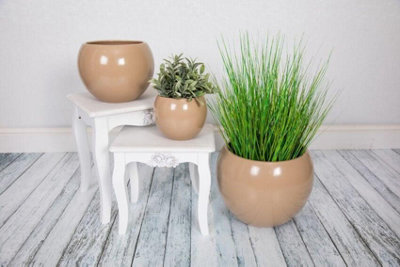 Epoxi Round Beige Semi Gloss Indoor Plant Pot 16cm