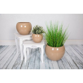 Epoxi Round Beige Semi Gloss Indoor Plant Pot 24cm