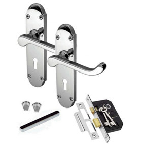 Epsom Design Lever Lock Door Handle Polished Chrome Finish with 3 Lever Lock and 2 Keys