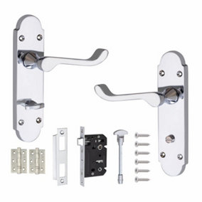 Epsom Design Scroll Polished Chrome Bathroom WC Toilet Door Handles with Bathroom Mortise Lock and 1 Pair of  Ball Bearing Hinges
