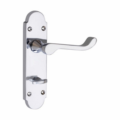 Epsom Design Scroll Polished Chrome Bathroom WC Toilet Door Handles with Bathroom Mortise Lock and 1 Pair of  Ball Bearing Hinges