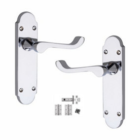 Epsom Design Victorian Scroll Door Handle Lever On Back Plate with Hinges and Latch - Polished Chrome