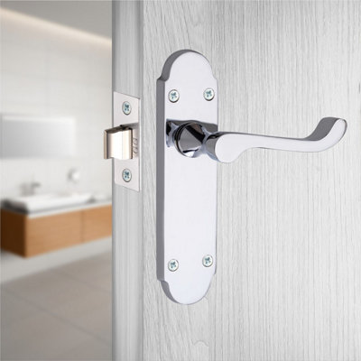 Epsom Design Victorian Scroll Door Handle Lever On Back Plate with Hinges and Latch - Polished Chrome