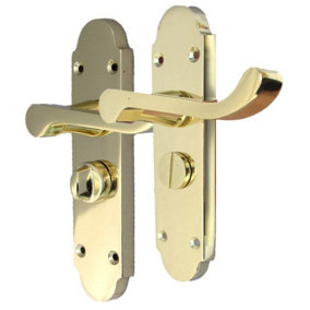 Epsom Door Handle Bath Privacy Lock Scroll Lever - Brass