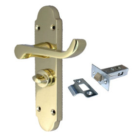Epsom Door Handle Bath Privacy Lock + Tubular Latch Scroll Lever - Brass