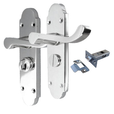 Epsom Door Handle Bath Privacy Lock + Tubular Latch Scroll Lever - Chrome